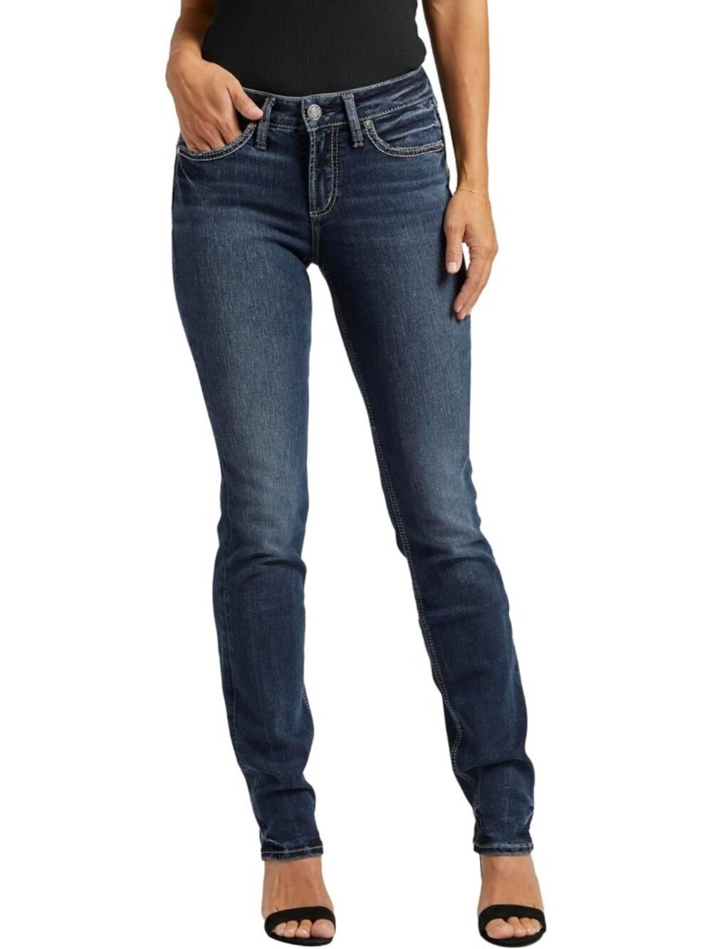 Curvy Fit Mid Rise Straight Leg Jeans for Women - Stylish Silver Wash Denim